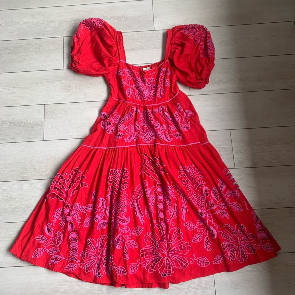 FARM Rio Red Embroidered Midi Dress - Picture 3 of 5